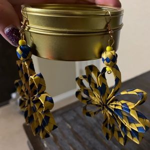 Blue and yellow (goldish) flowery earrings